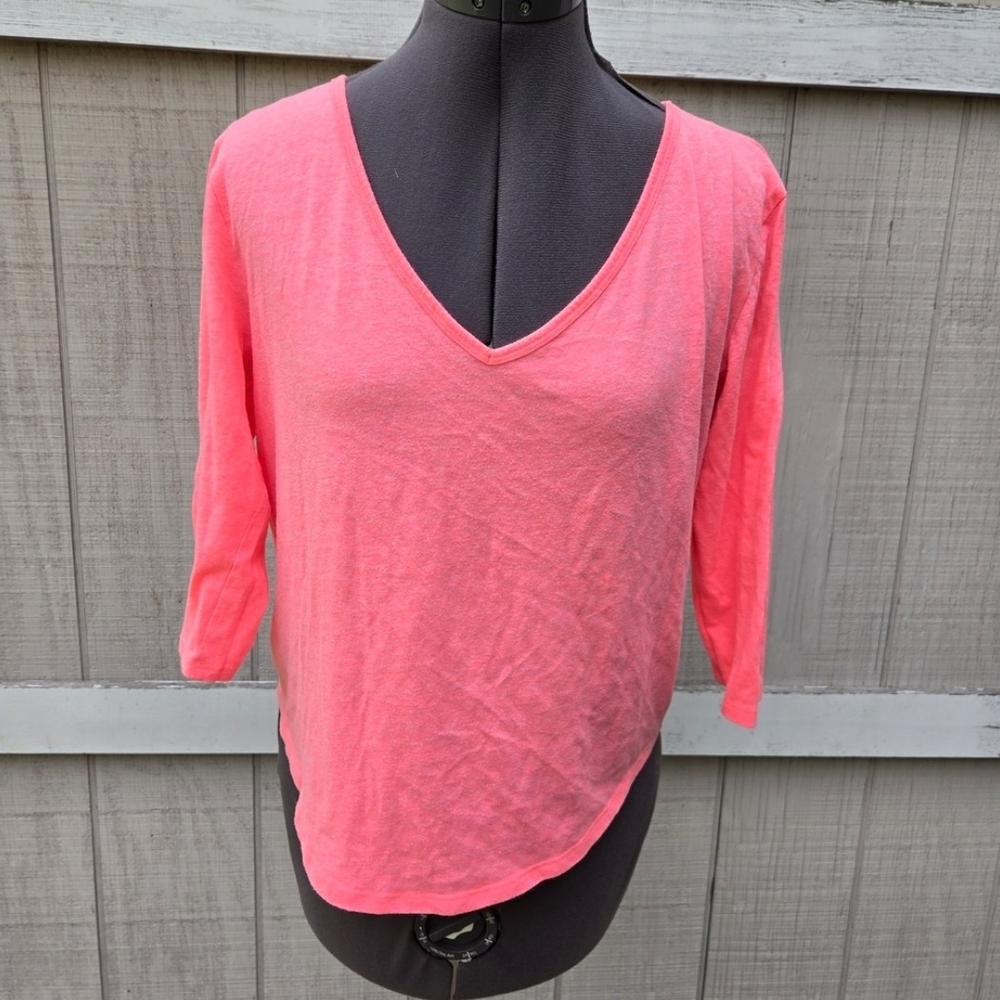 Victoria's Secret Hot Coral Pink Semi Sheer Long Sleeve Casual Shirt Small
